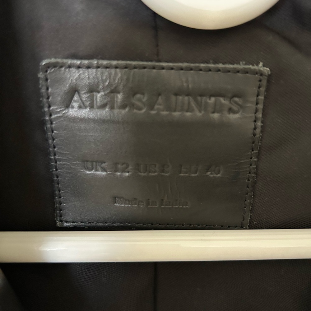 All Saints Black Leather Moto Jacket Asymmetrical Zipper - Picture 7 of 7